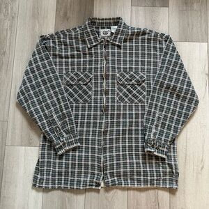 Vintage 100% Cotton Faded Plaid Zip Up Longsleeve Heavyweight Shirt Size Large